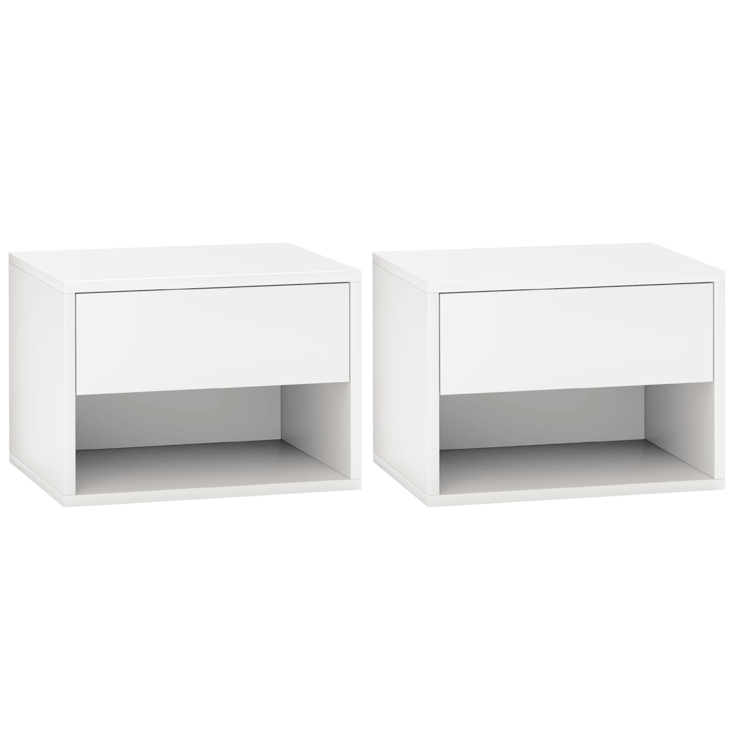 Ensemble de 2 tables de chevet flottantes de HOMCOM, table de chevet murale avec tiroir et tablette, table de bout pour chambre, blanc