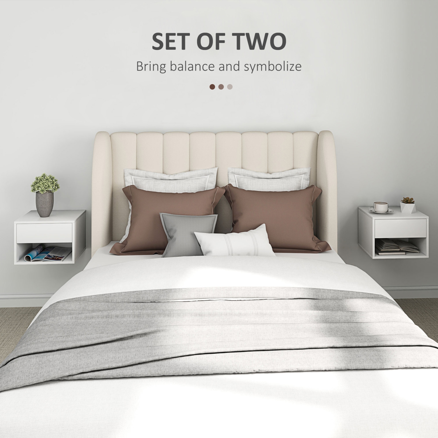 Ensemble de 2 tables de chevet flottantes de HOMCOM, table de chevet murale avec tiroir et tablette, table de bout pour chambre, blanc