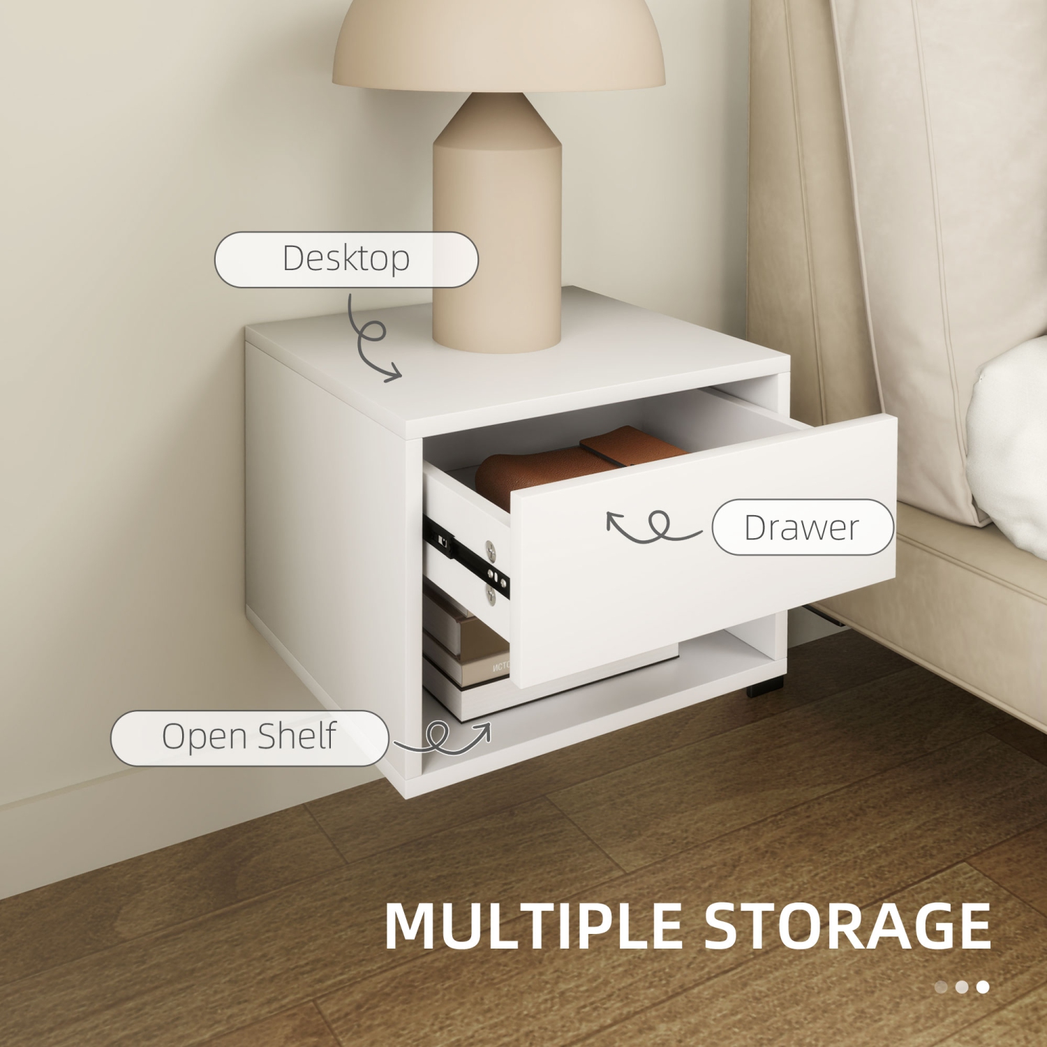 Ensemble de 2 tables de chevet flottantes de HOMCOM, table de chevet murale avec tiroir et tablette, table de bout pour chambre, blanc