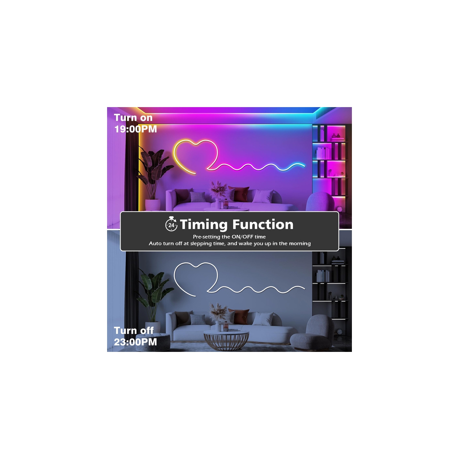 Corde lumineuse DEL fluorescente de 100 pi d'Ollny Decor, contrôle avec application/télécommande, lampes fluorescentes RVB d'extérieur IP65 étanches,