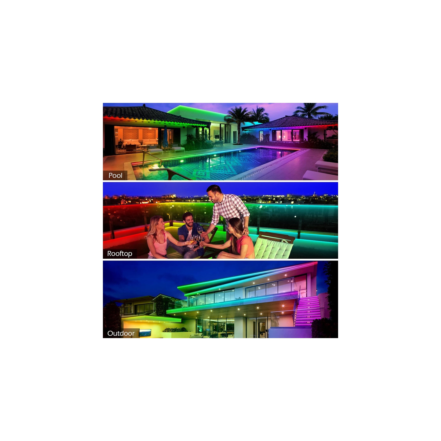 Ollny Decor Lights 200ft Outdoor LED Strip Lights Waterproof, IP68 Outside Led Light Strips Waterproof with App and Remote