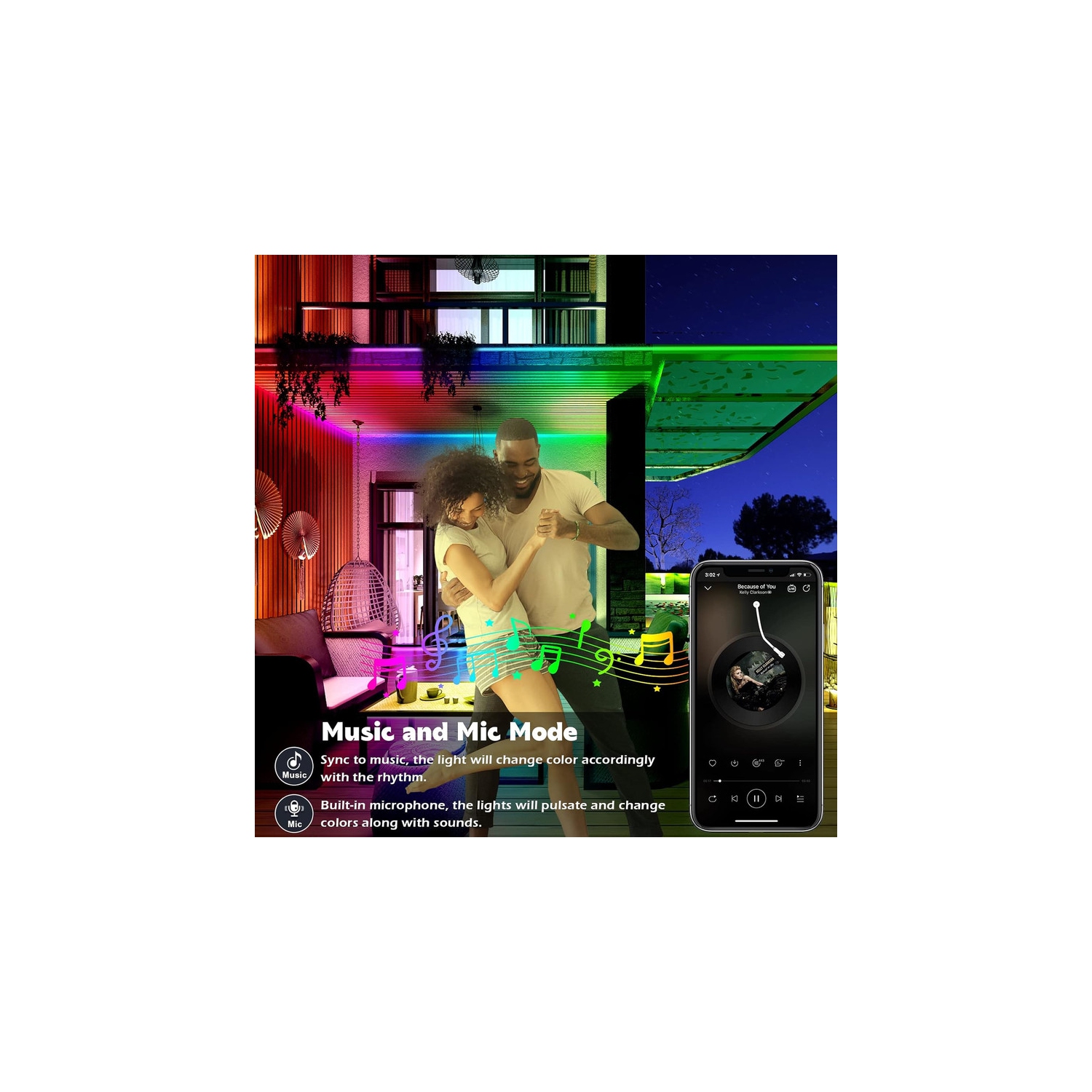 Ollny Decor Lights 200ft Outdoor LED Strip Lights Waterproof, IP68 Outside Led Light Strips Waterproof with App and Remote