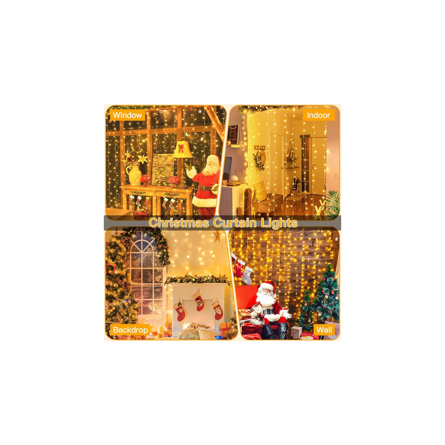 Ollny Decor Lights Curtain Lights 100LED 6.6x3.2ft, USB Christmas Curtain Lights Warm White with Remote 8 Modes Timer