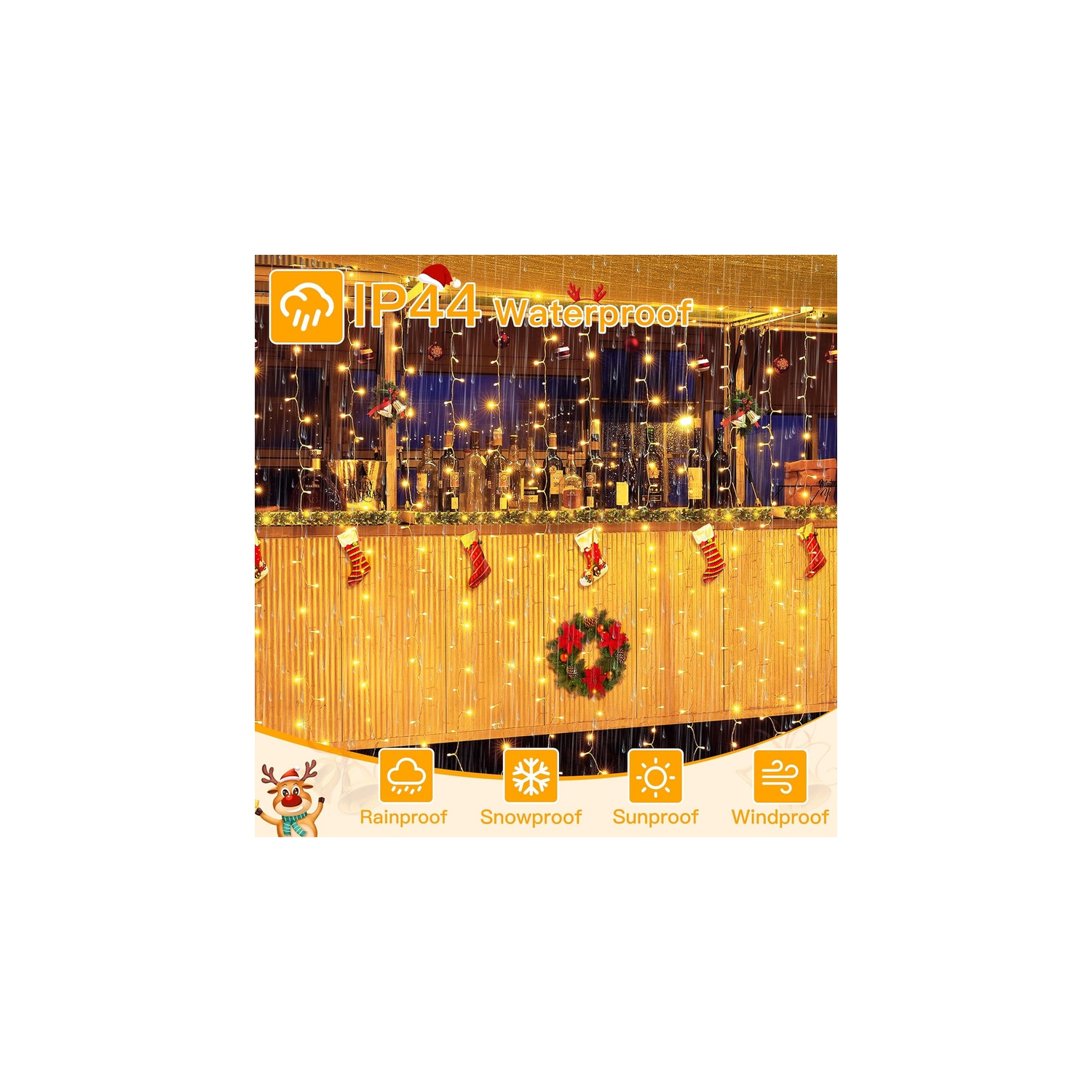 Ollny Decor Lights Curtain Lights 100LED 6.6x3.2ft, USB Christmas Curtain Lights Warm White with Remote 8 Modes Timer