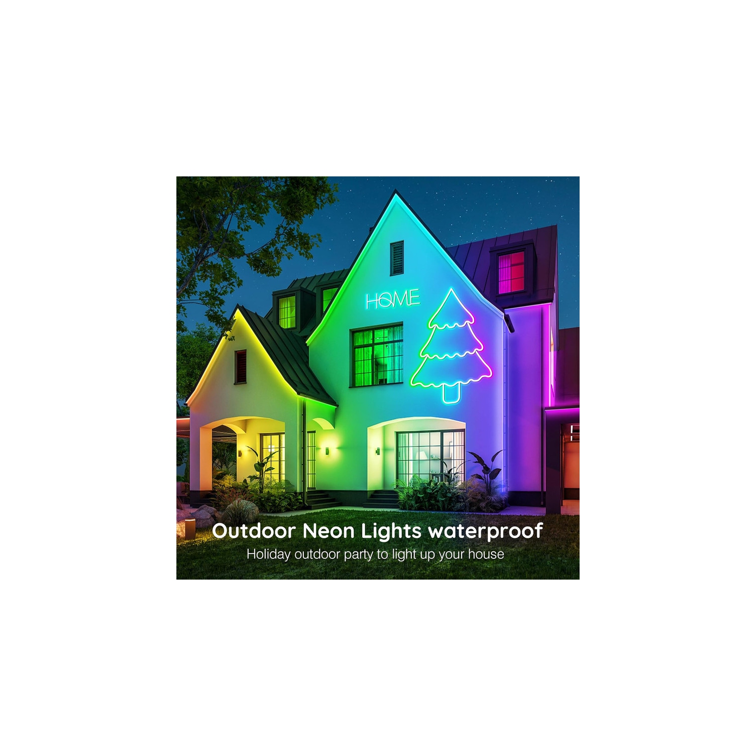 Ollny Decor Lights – Cordon lumineux à DEL néon de 50 pi, télécommande avec application/télécommande, lampes fluorescentes RVB d'extérieur IP65