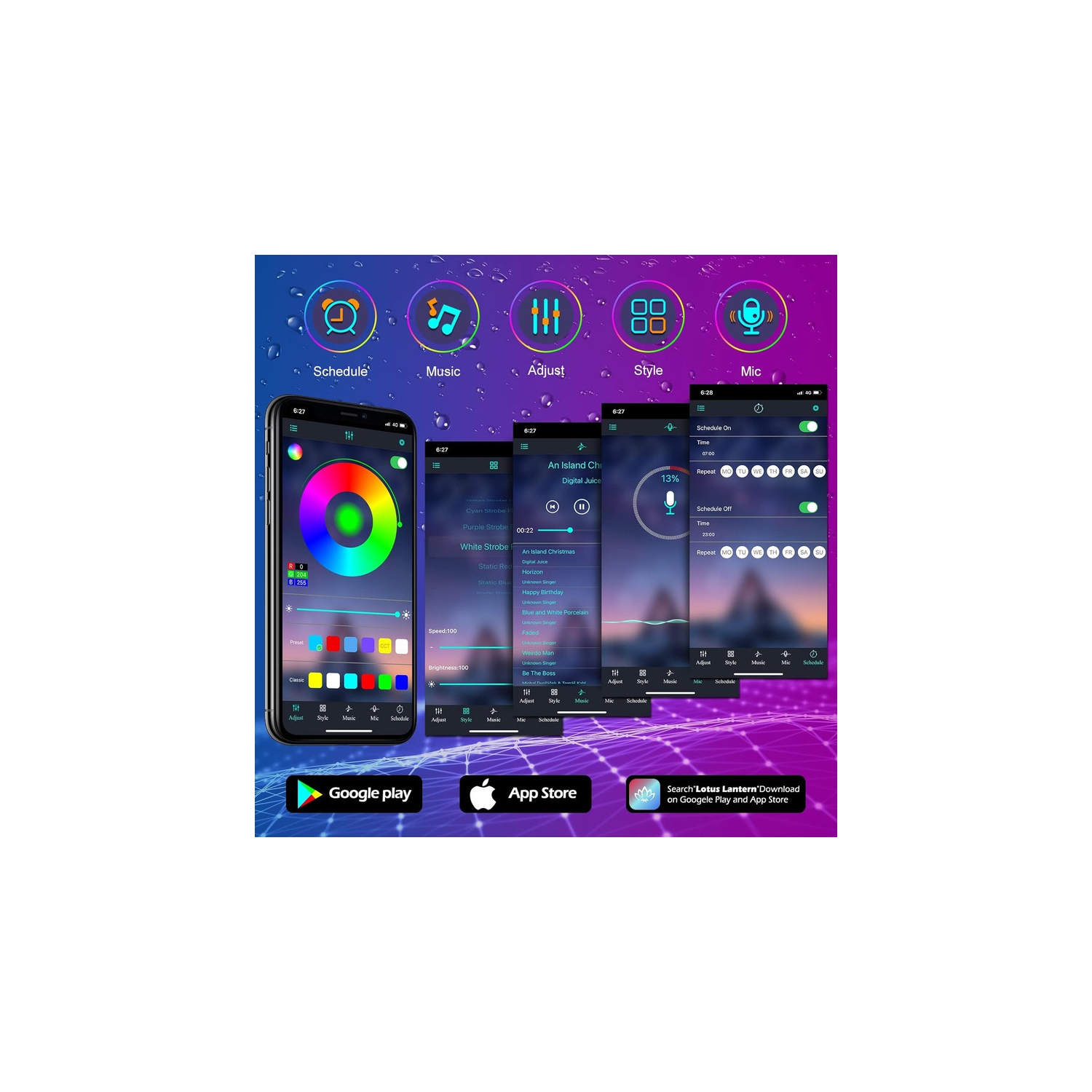 Bande lumineuse extérieure DEL 50&nbsp;pi d'Ollny Decor Lights étanche, bandes lumineuses extérieures DEL IP68 étanches avec application et