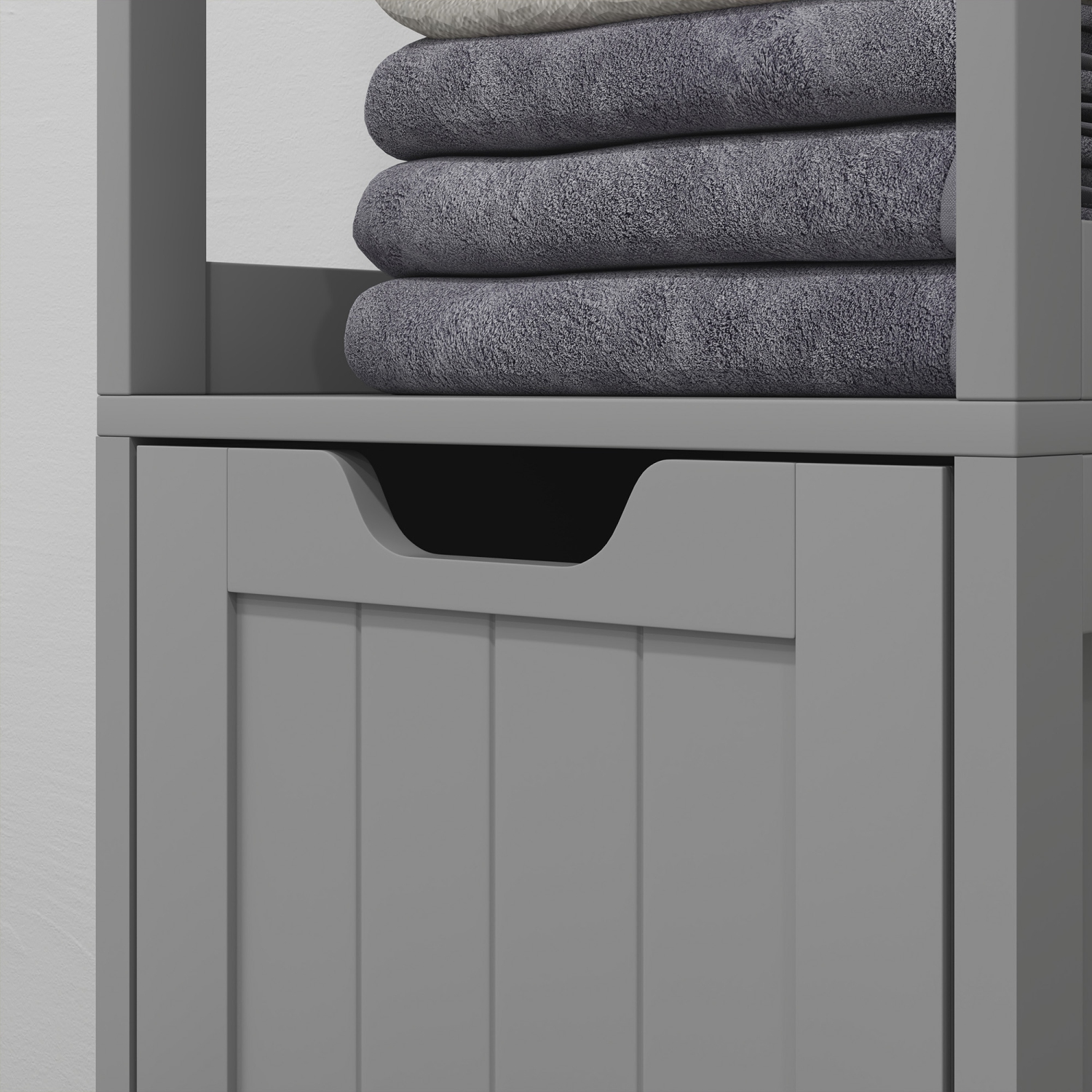 kleankin Narrow Bathroom Cabinet with 3 Drawers and 2 Tier Shelf, Tall Cupboard Freestanding Linen Tower, Grey