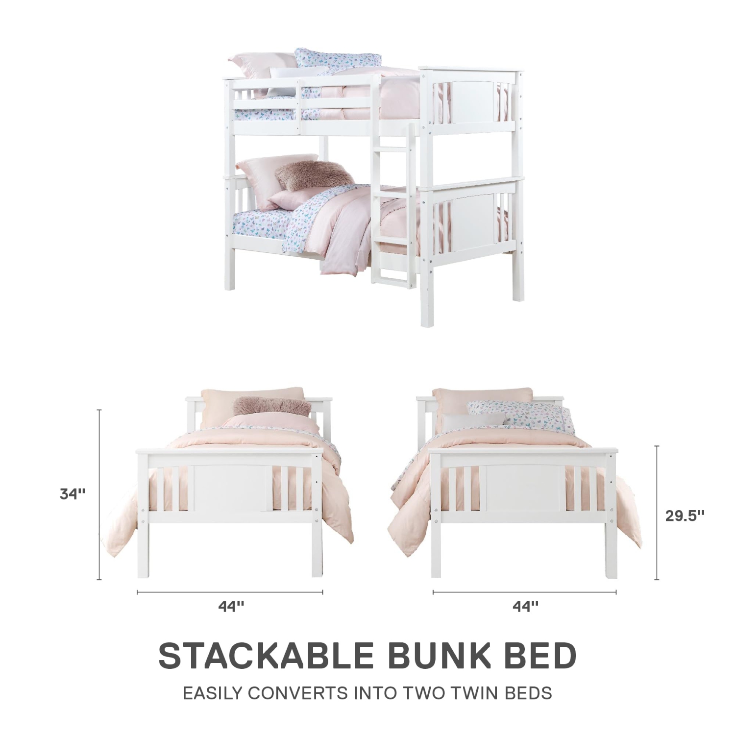 DHP Dylan Twin Over Twin Wood Bunk Bed, White