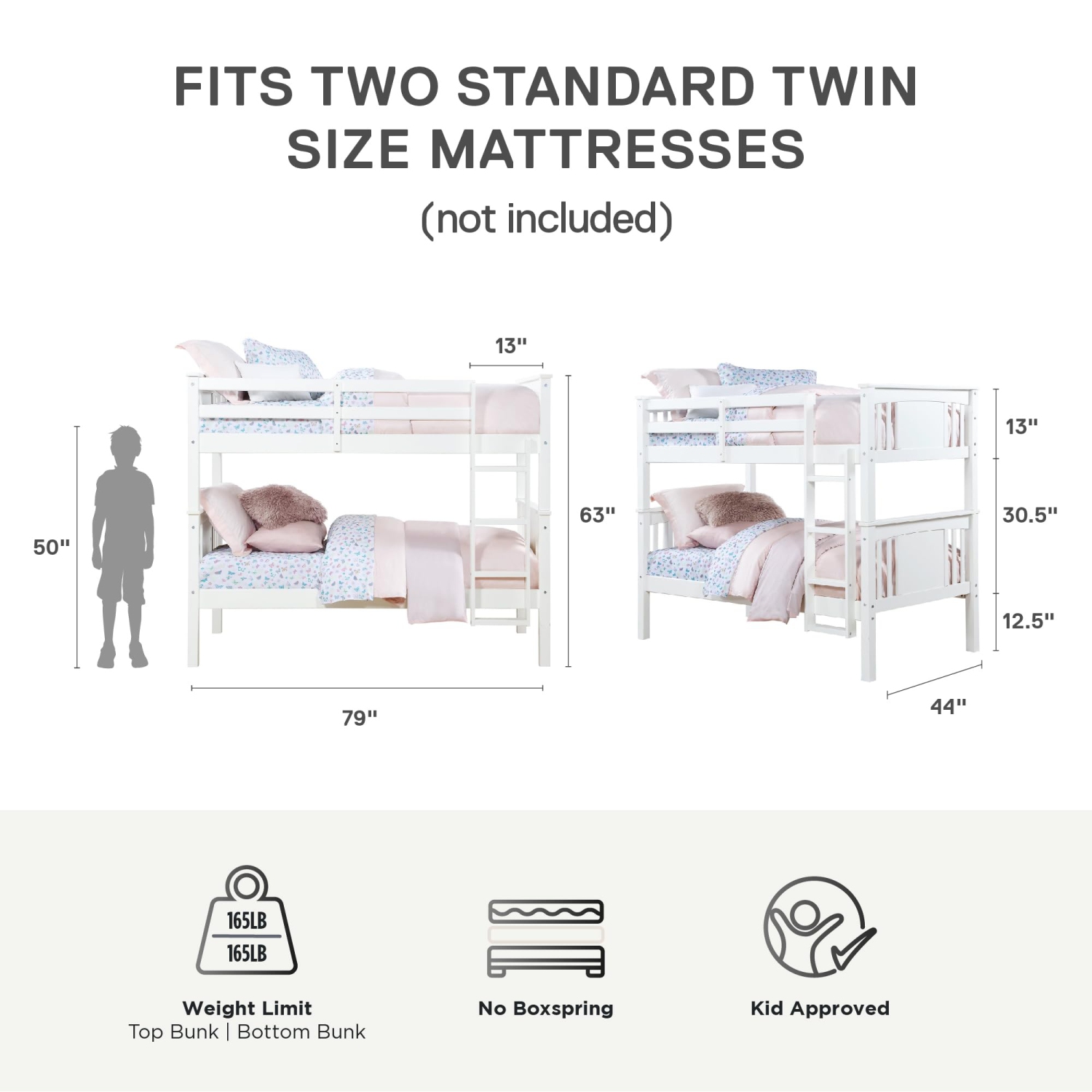 DHP Dylan Twin Over Twin Wood Bunk Bed, White