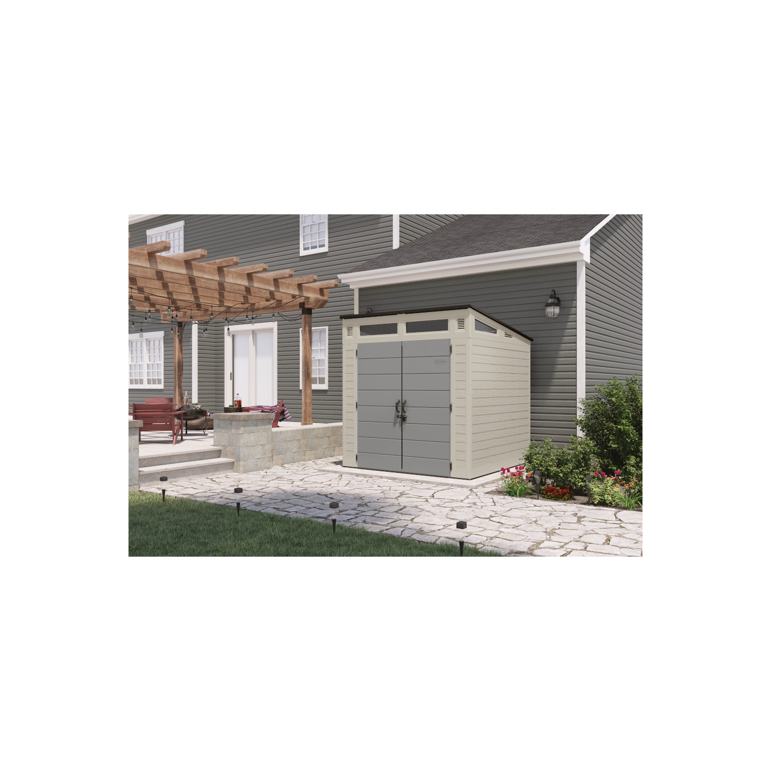 Suncast - Remise de rangement Modernist 7 x 7 pi - Vanille/Gris tourterelle