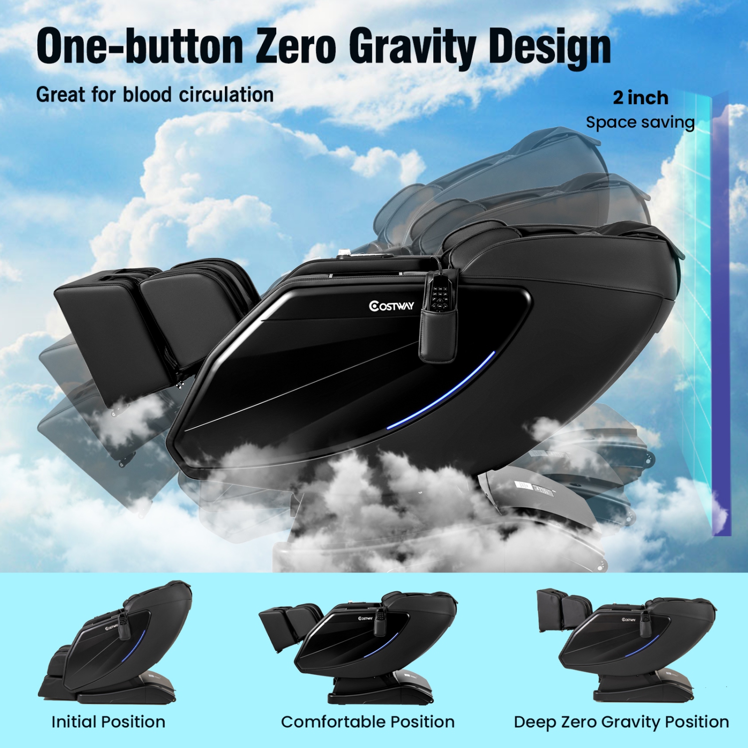 Fauteuil de massage 4&nbsp;deniers de Costway, fauteuil de massage Track Zero Gravity Full Body SL, coussin chauffant taille, coussin gonflable de