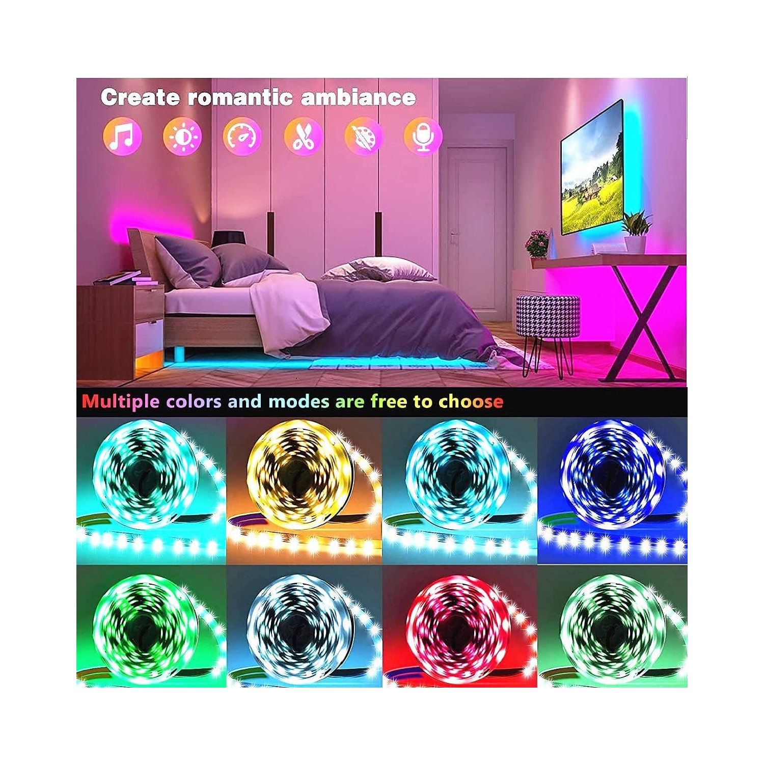 Tenmiro Led Lights for Bedroom 100ft(2 Rolls of 50ft) Smart Music Sync Color Changing LED Strip Lights with App and Remote Control RGB LED Strip, LED