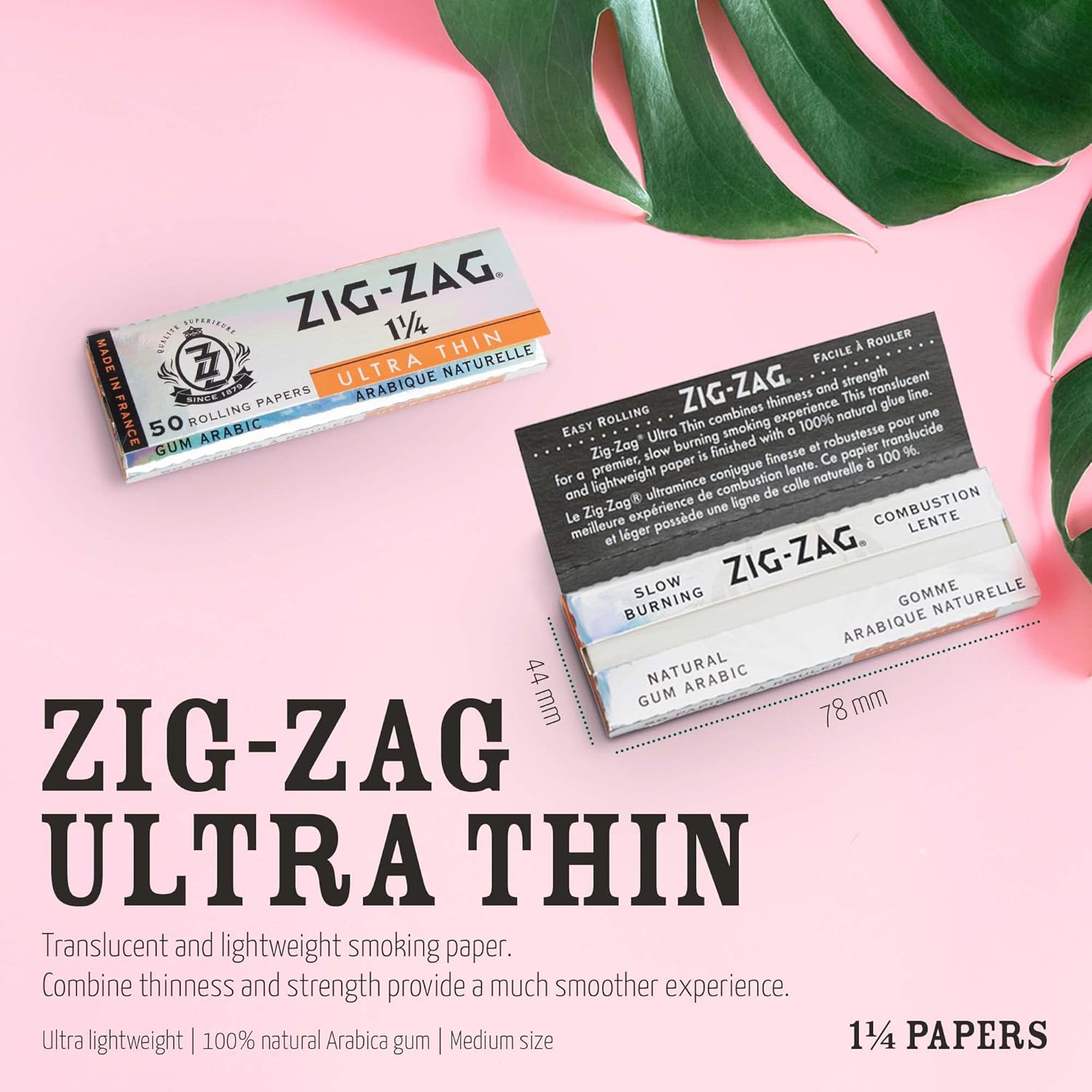 Zig-Zag – Papier à roulement lent, boîte de 25 paquets, 50 feuilles par paquet, format de 1¼, rouleau facile, gomme arabique naturelle à 100 %, sans