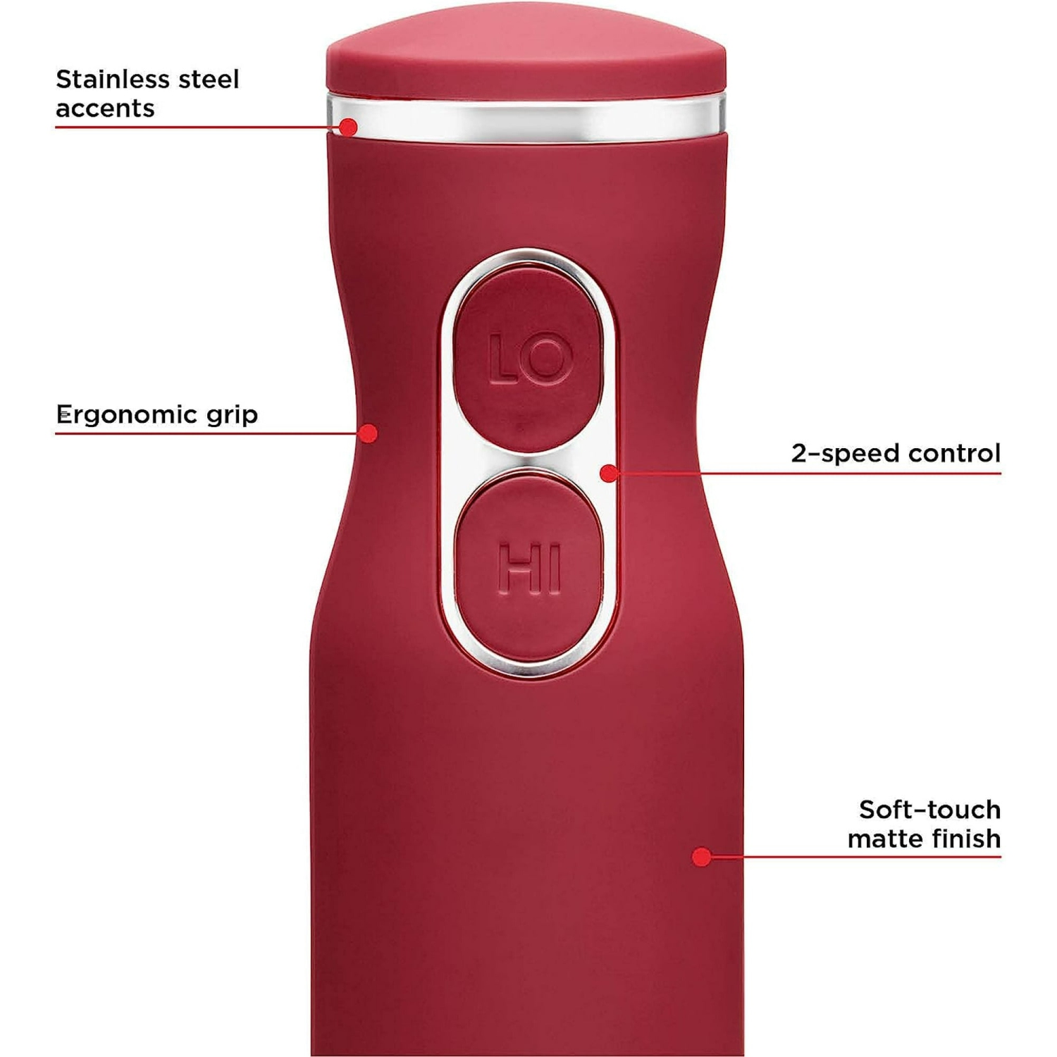 Chefman Multi-Speed Immersion Hand Blender with Stainless Steel Blades, 300W, Multi Purpose, Red