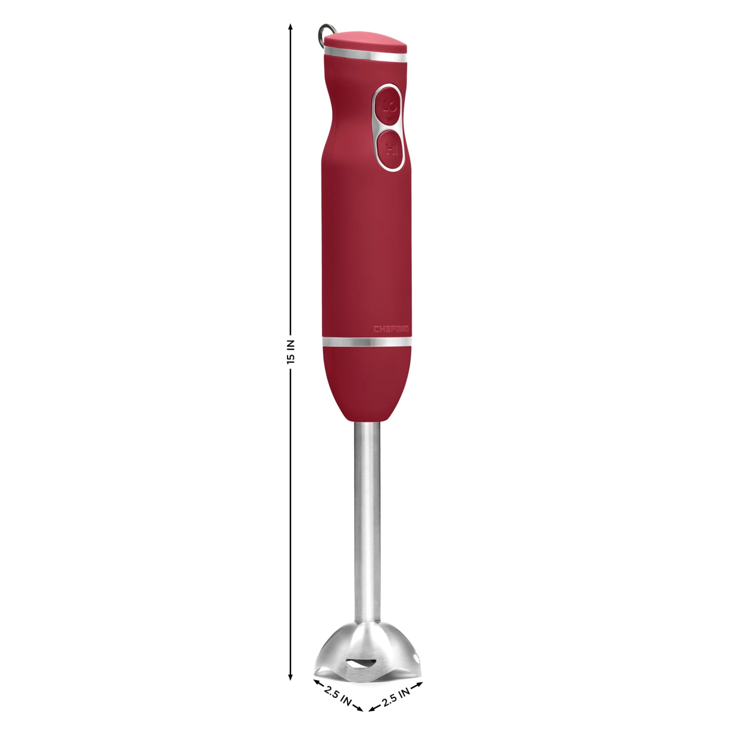 Chefman Multi-Speed Immersion Hand Blender with Stainless Steel Blades, 300W, Multi Purpose, Red