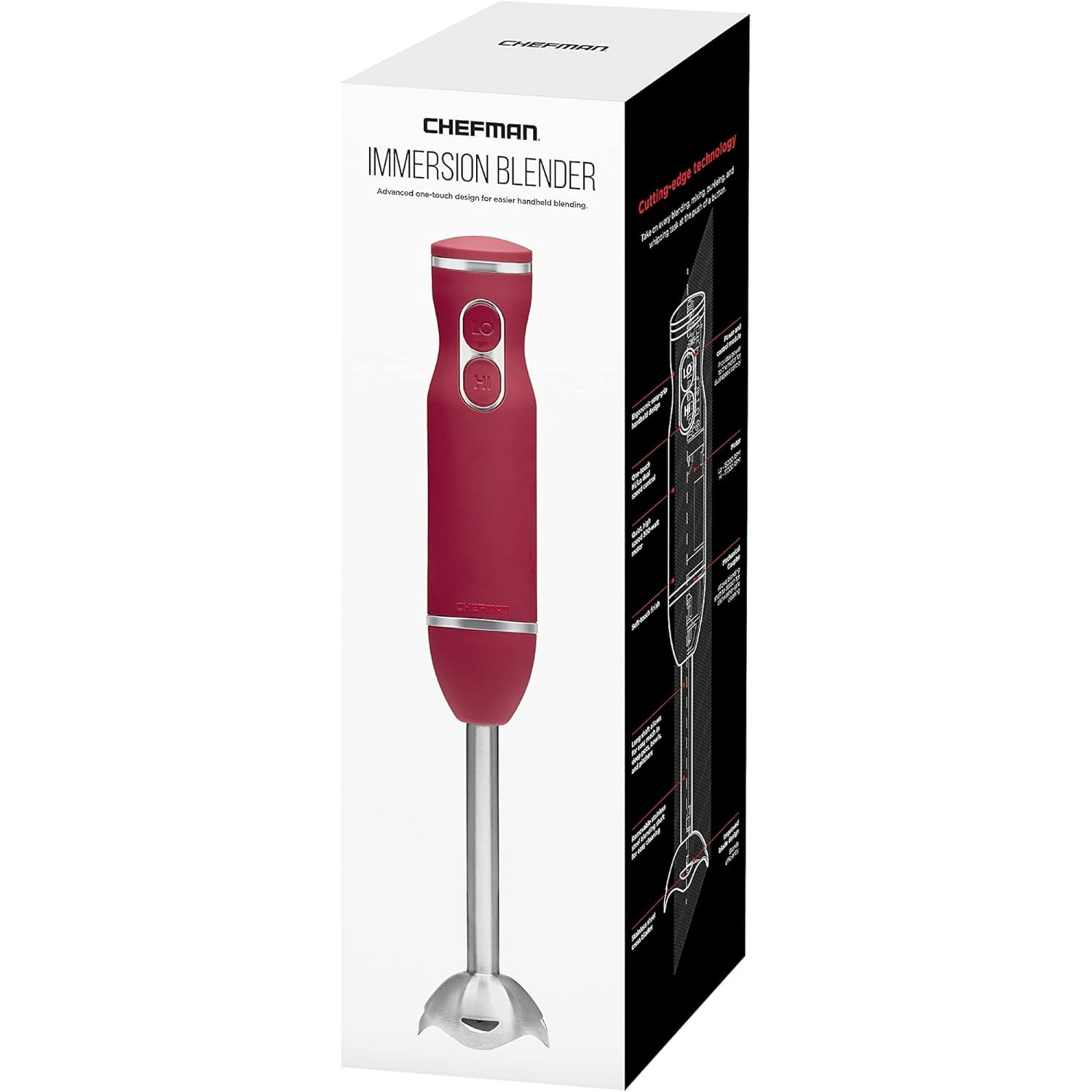 Chefman Multi-Speed Immersion Hand Blender with Stainless Steel Blades, 300W, Multi Purpose, Red
