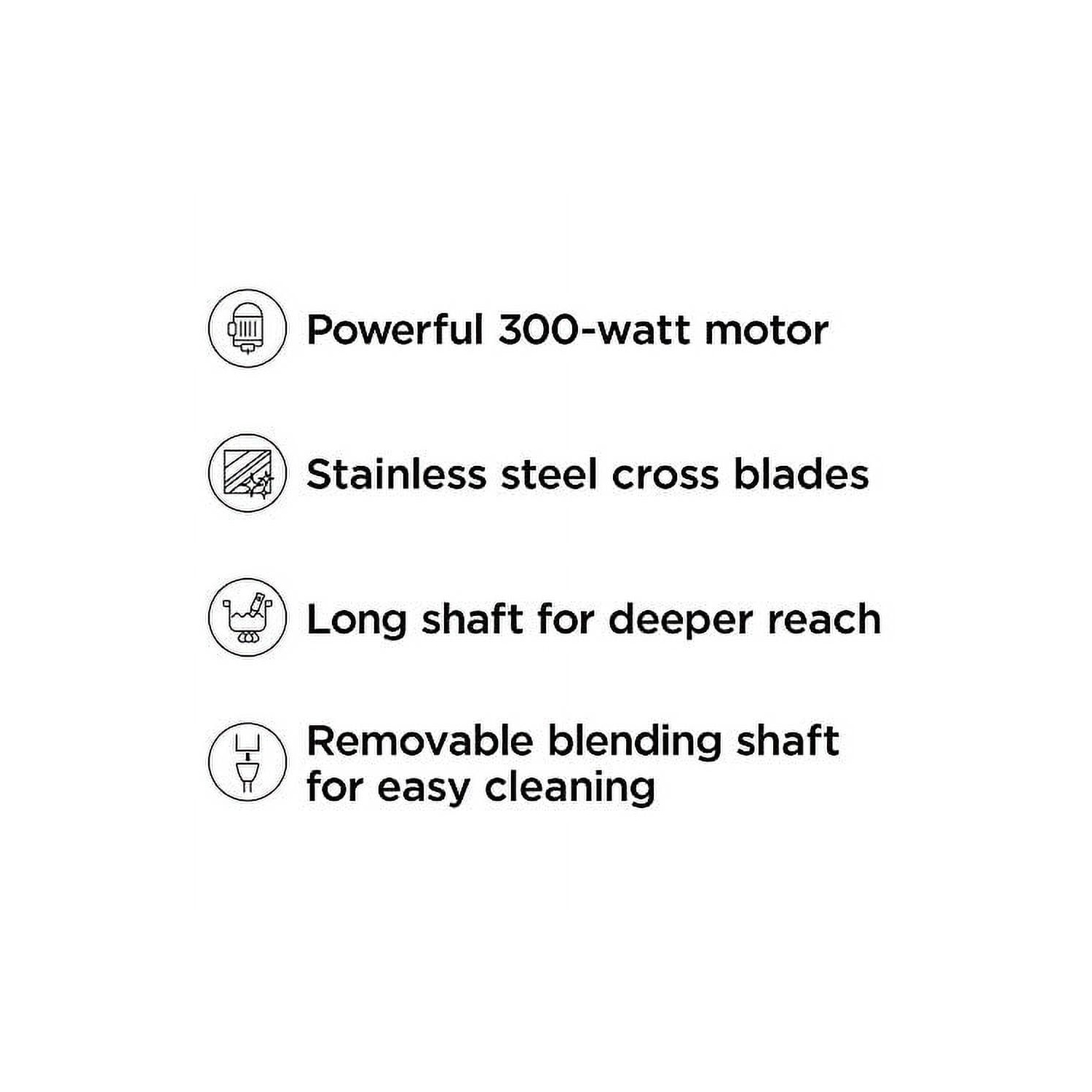 Mélangeur à main à immersion multivitesse Chefman avec lames en acier inoxydable, 300&nbsp;W, tout usage, noir