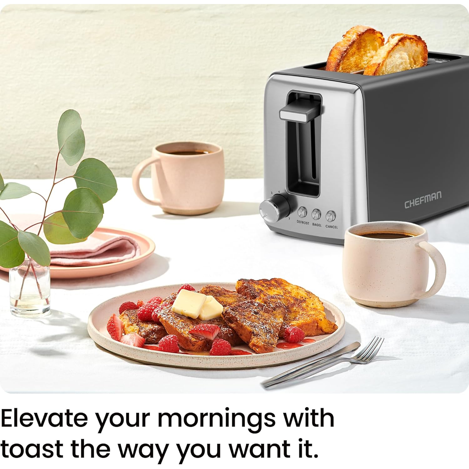 Chefman 2 Slice Toaster with 7 Shade Settings, Removable Crumb Tray, Bagel & Defrost Modes - Black