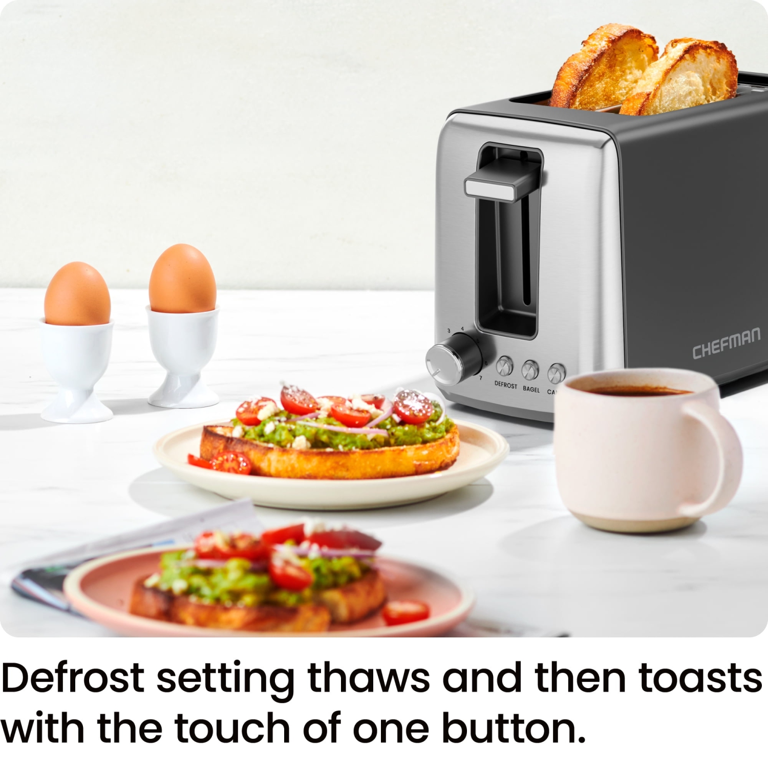 Chefman 2 Slice Toaster with 7 Shade Settings, Removable Crumb Tray, Bagel & Defrost Modes - Black