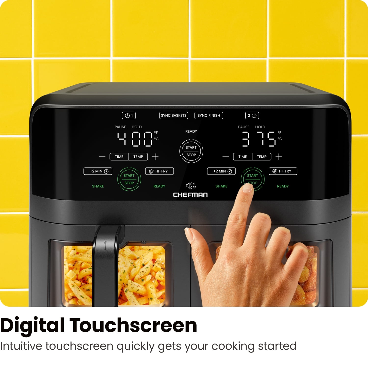 Chefman Dual Basket Digital Air Fryer Oven w/ Easy View Windows, 2 Independent 3 Qt Baskets - Black