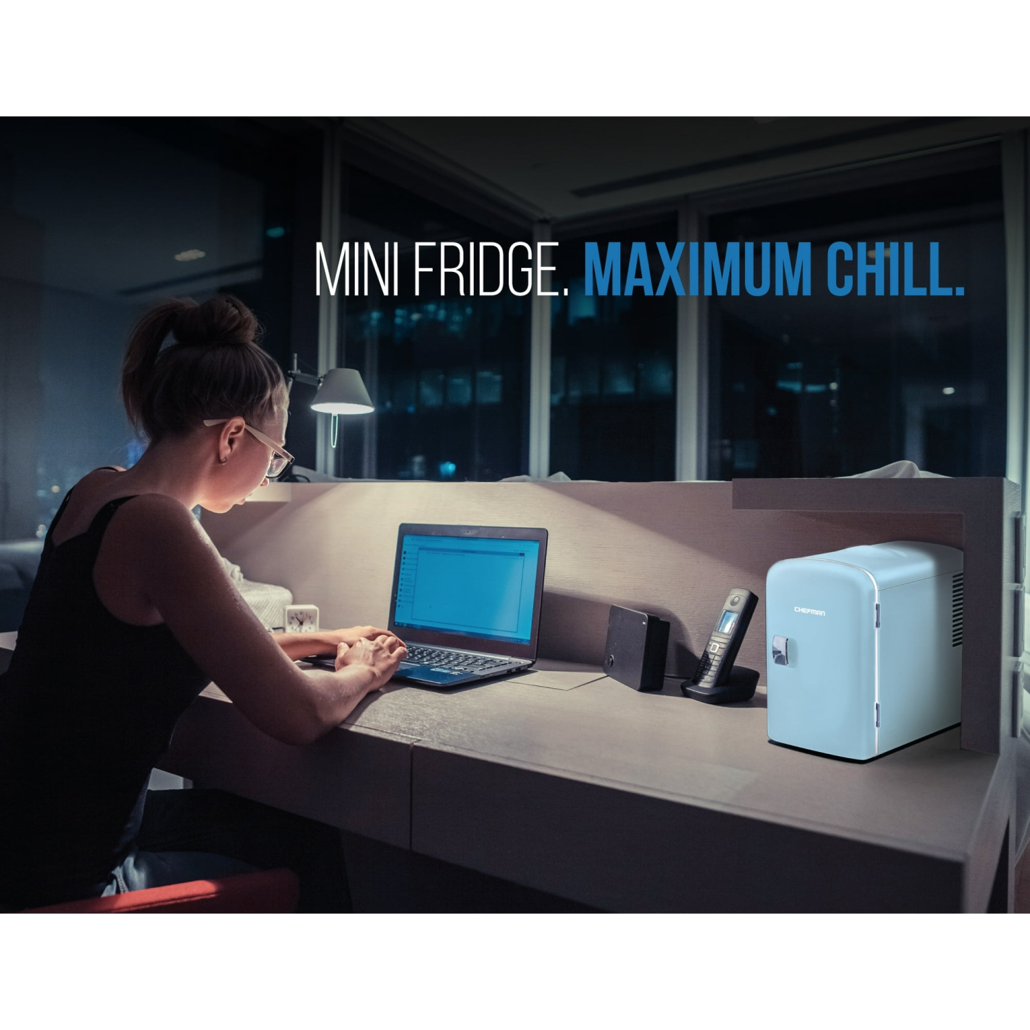 Mini réfrigérateur portatif 4&nbsp;L de Chefman avec chauffage et climatisation – Bleu