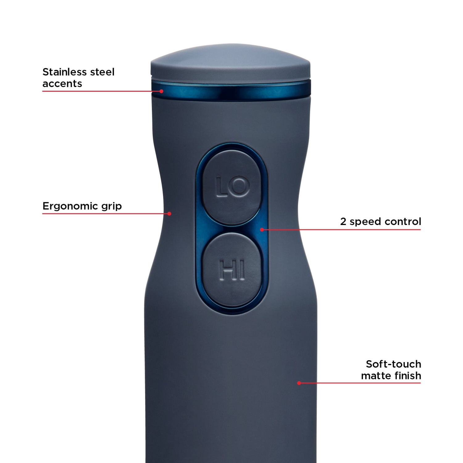 Mélangeur à main à immersion multivitesse de Chefman avec lames en acier inoxydable, 300&nbsp;W, tout usage, bleu minuit