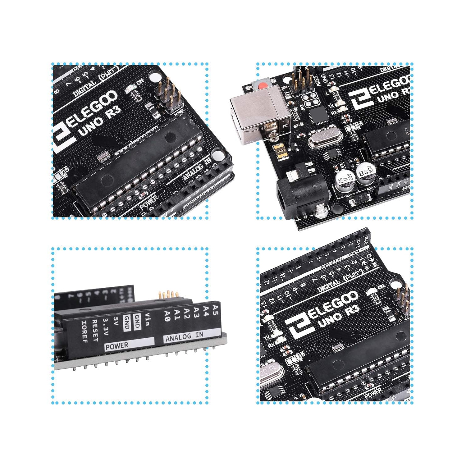Carte UNO R3 ATmega328P avec câble USB pour Arduino par ELEGOO.
