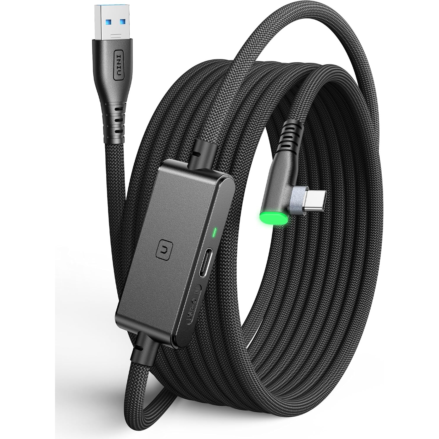 16FT link cable compatible with Meta Oculus Quest 2/3/Pro and PC VR gaming. USB 3.0 Type C cable features a separate charging port for VR headset accessories.