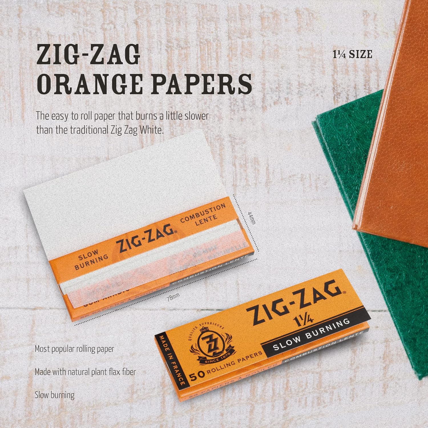 Zig-Zag – Slow Burning Rolling Papers, Carton of 25 packs, 50 Leafs per Pack, 1¼ Size, Easy Rolling, 100% Natural Gum Arabic, No Bleach, Authentic