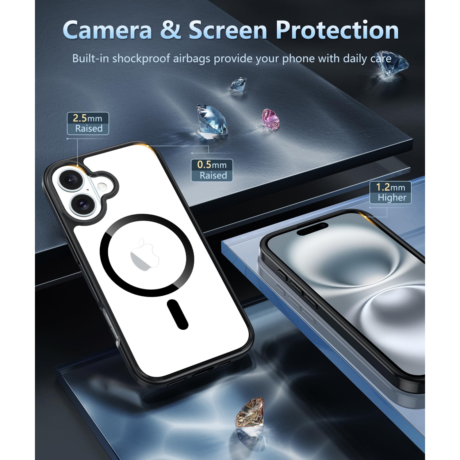 iPhone 16 Plus Case: Clear Case Magnetic Military Grade Drop Protection Anti Yellowing Cell Phone Cover - Rugged Shockproof Protective Bumper Cases