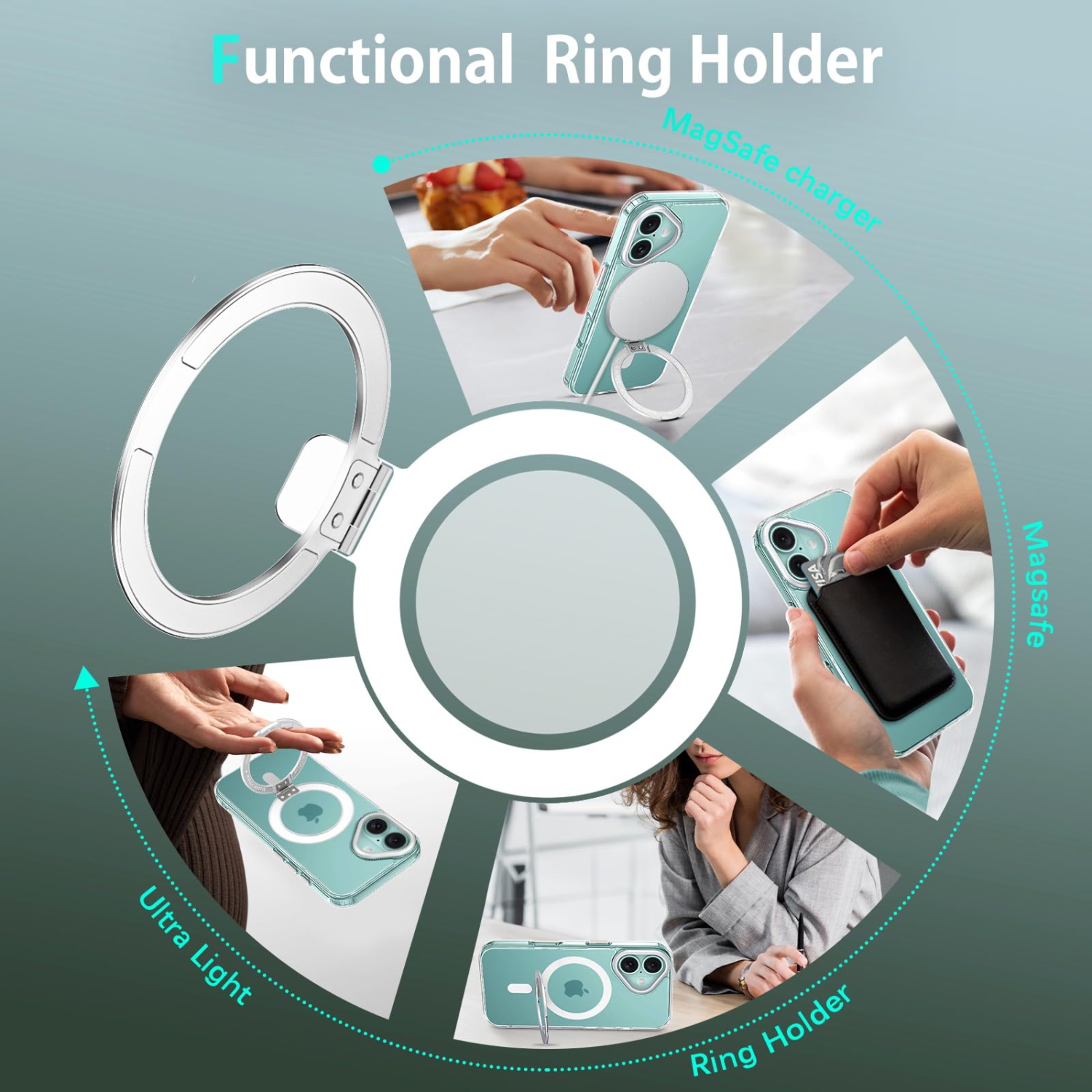 Étui pour iPhone 16 Plus compatible avec l'étui transparent MagSafe pour iPhone 16 Plus avec support à anneau; Couverture de protection antichoc