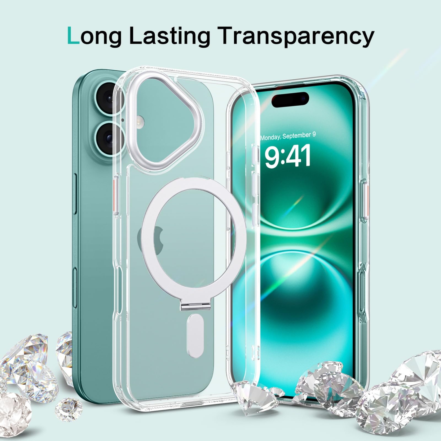 Étui pour iPhone 16 Plus compatible avec l'étui transparent MagSafe pour iPhone 16 Plus avec support à anneau; Couverture de protection antichoc