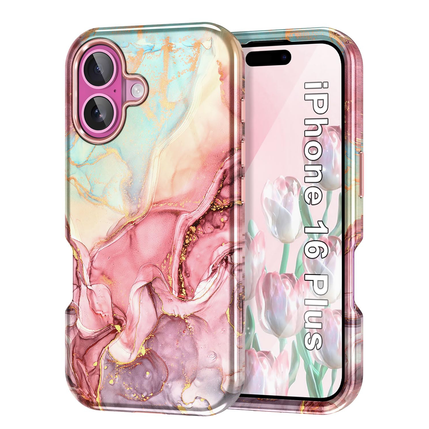 iPhone 16 Plus Case, Military Grade Drop Tested Marble Pattern Design Slim Rugged Shockproof Women Girls Men Protective Anti-Scratch Cover for iPhone