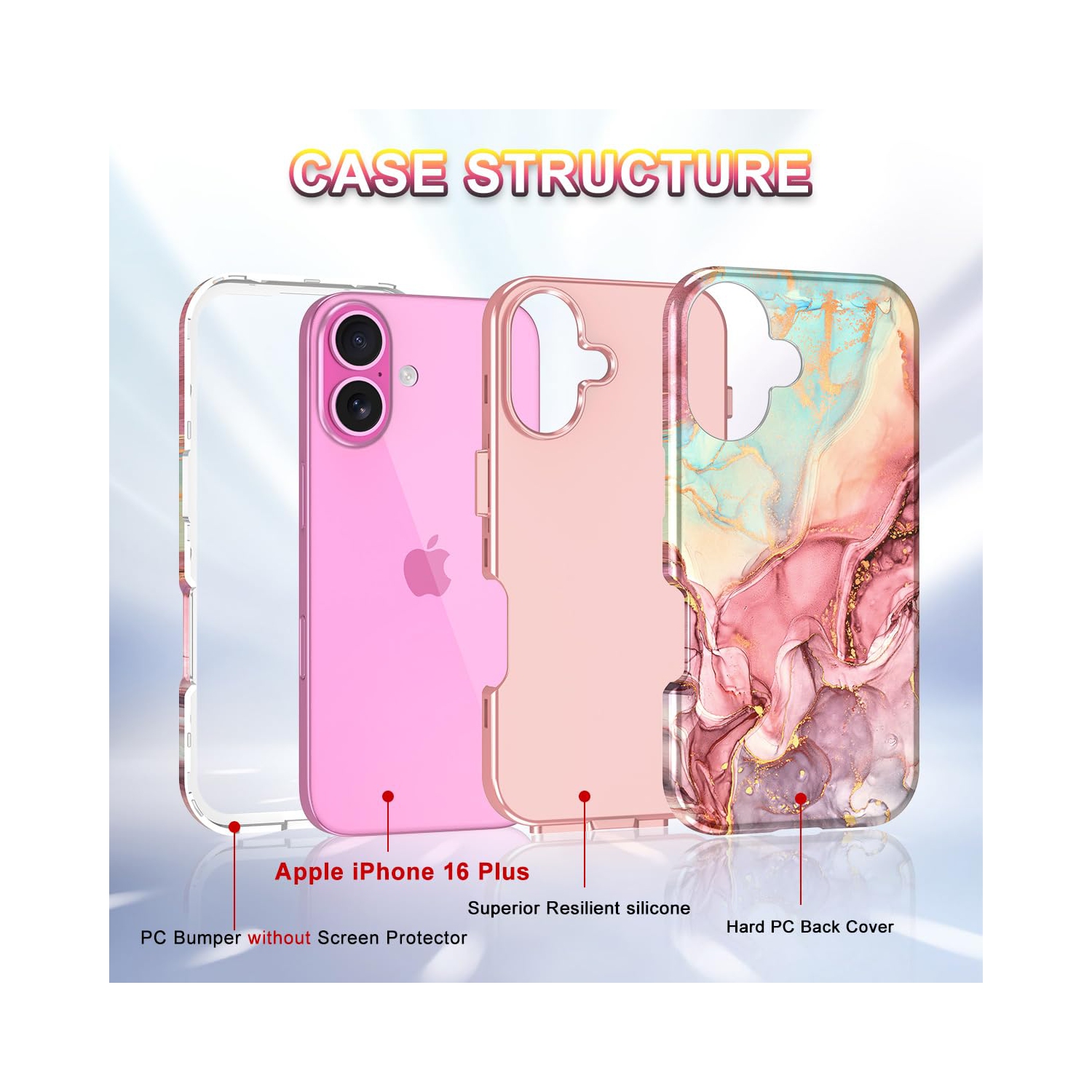 iPhone 16 Plus Case, Military Grade Drop Tested Marble Pattern Design Slim Rugged Shockproof Women Girls Men Protective Anti-Scratch Cover for iPhone