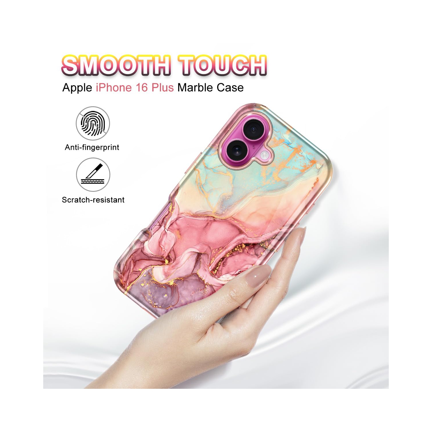 iPhone 16 Plus Case, Military Grade Drop Tested Marble Pattern Design Slim Rugged Shockproof Women Girls Men Protective Anti-Scratch Cover for iPhone