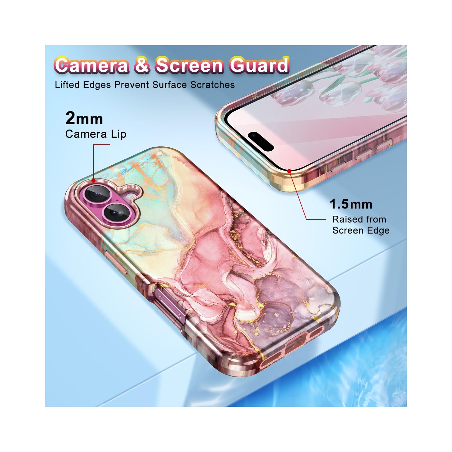 iPhone 16 Plus Case, Military Grade Drop Tested Marble Pattern Design Slim Rugged Shockproof Women Girls Men Protective Anti-Scratch Cover for iPhone