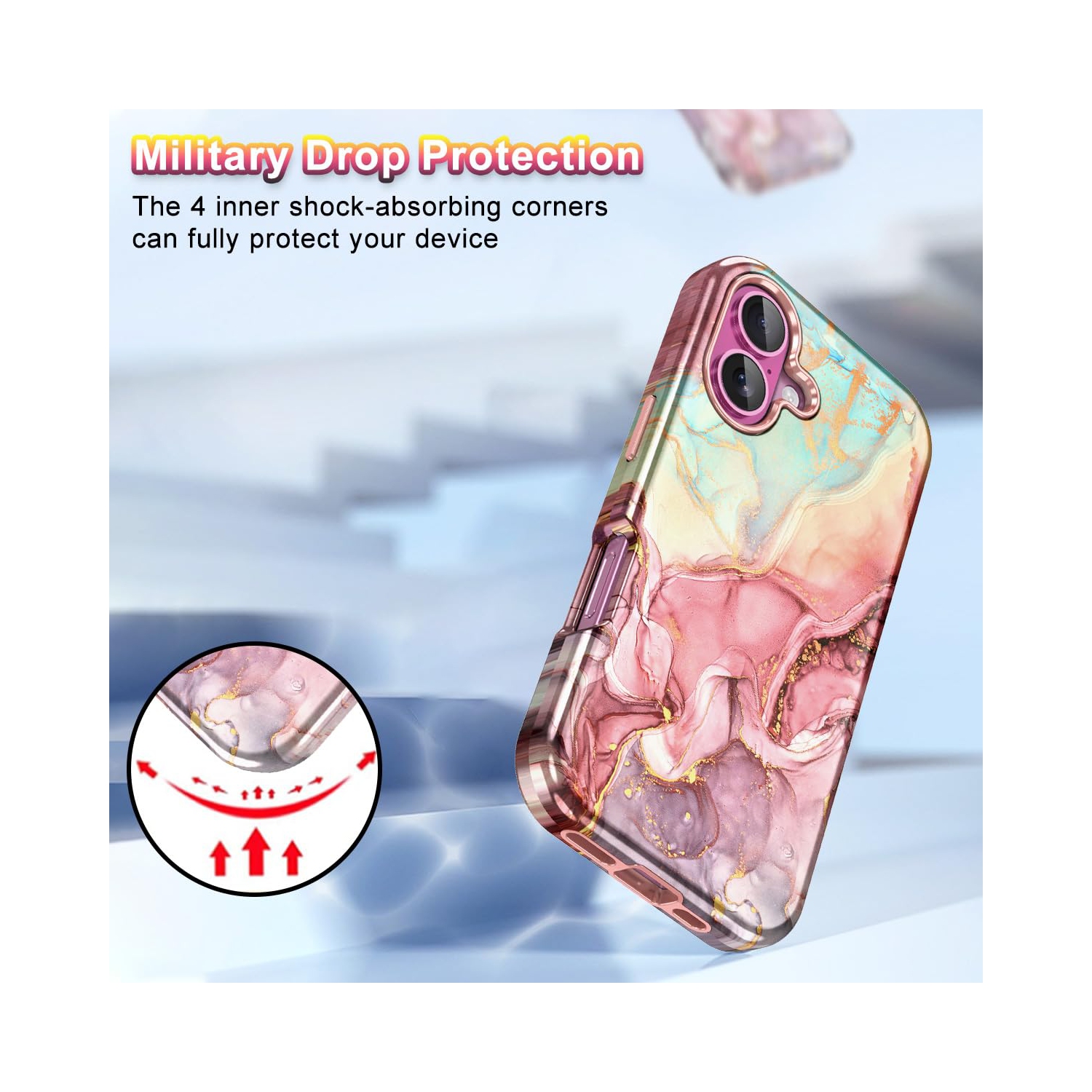 iPhone 16 Plus Case, Military Grade Drop Tested Marble Pattern Design Slim Rugged Shockproof Women Girls Men Protective Anti-Scratch Cover for iPhone