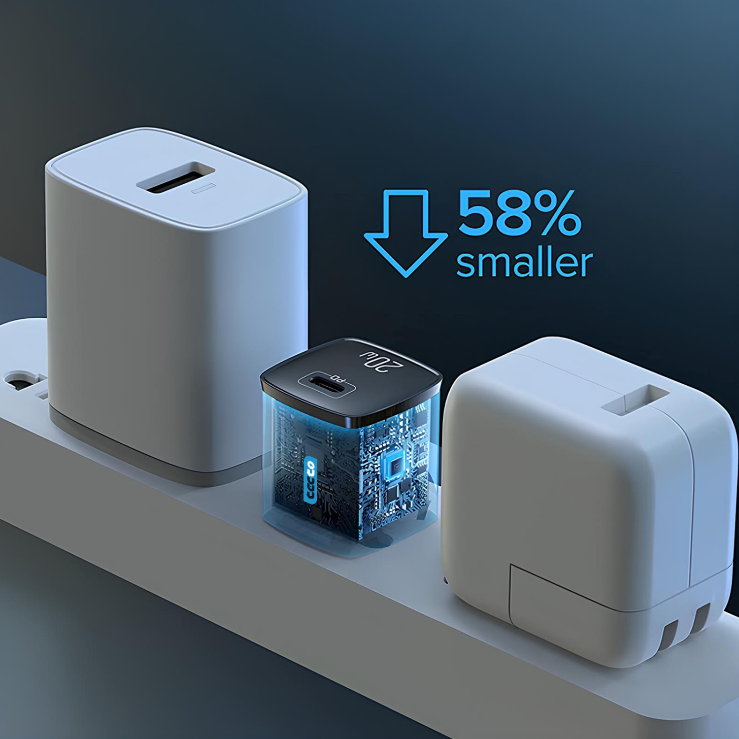 Tecto Fast Wall Charger 20W USB-C Port - Ultra Compact Size - PD Technology - White