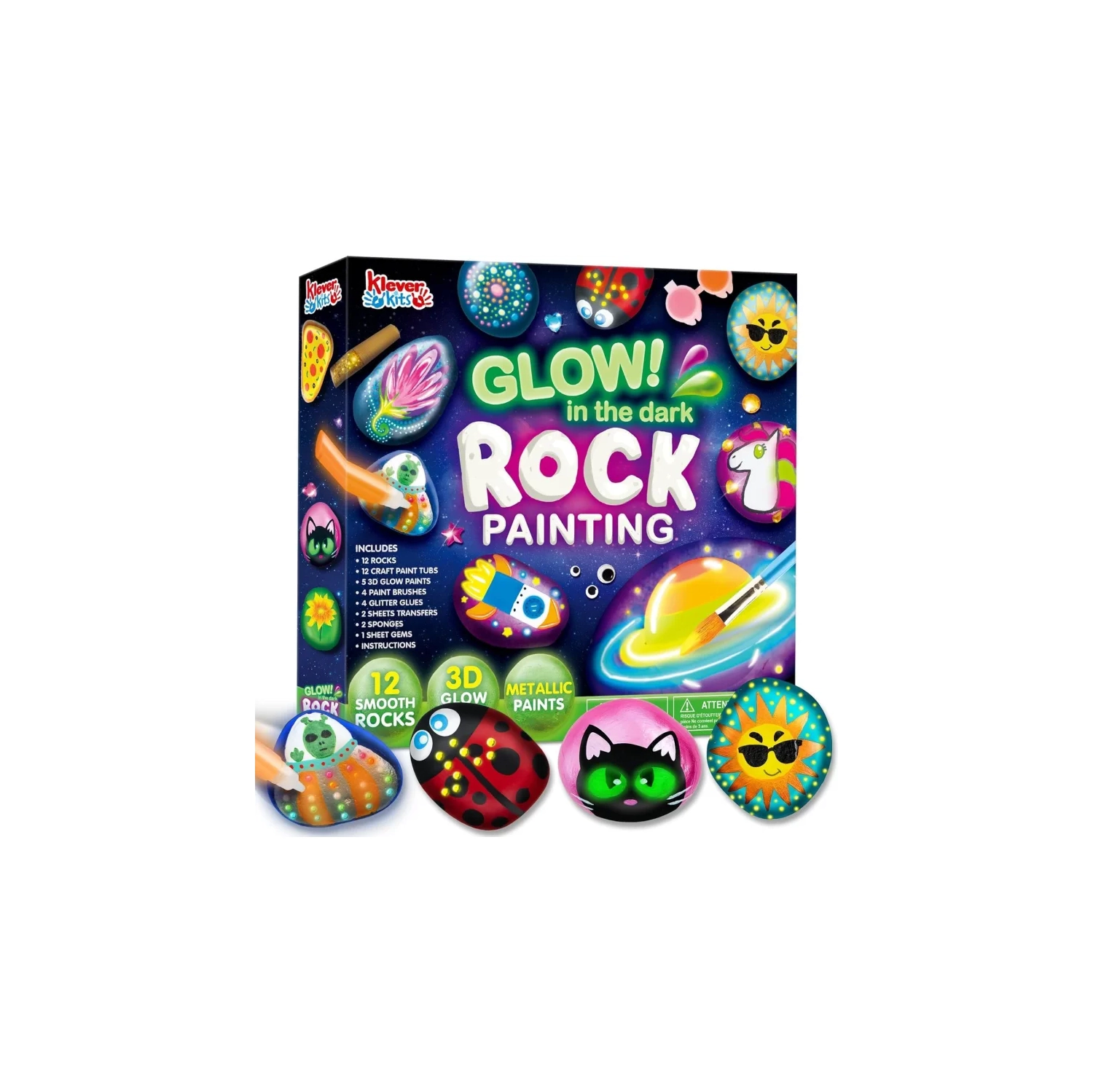 Glow in The Dark Rock Painting Kit - Arts & Crafts for Kids Ages 6-12, Perfect Gift for Boys & Girls