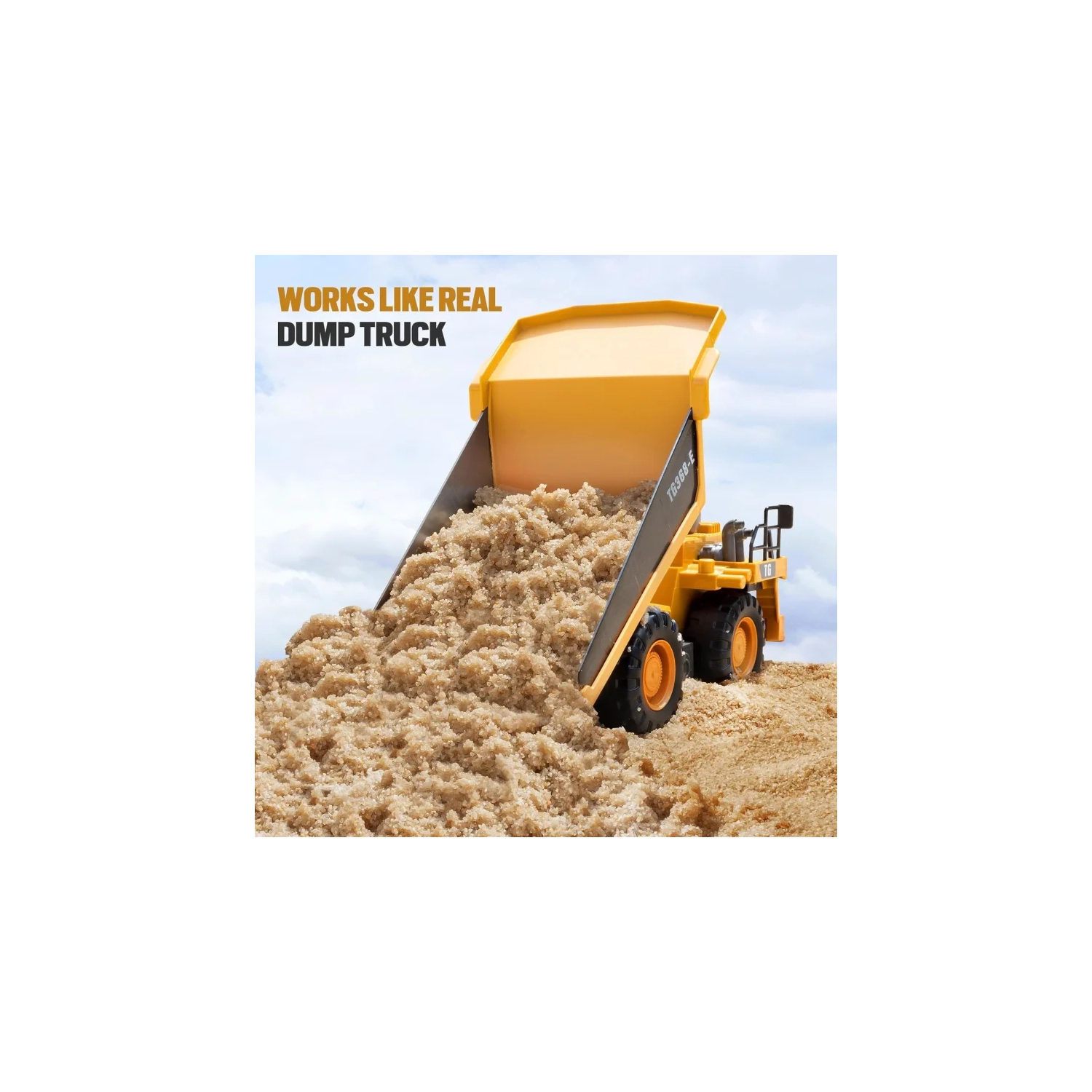 Camion à benne jouet téléguidé – Véhicule de construction téléguidé à 9 canaux avec lit en métal, lumières et sons