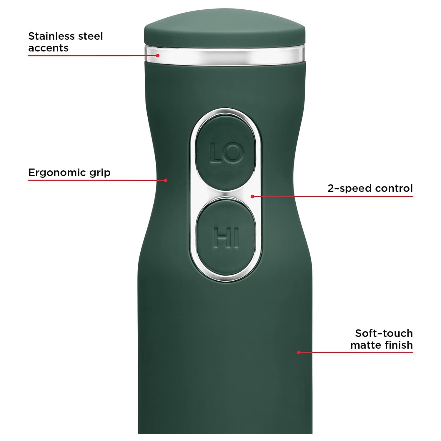 Mélangeur à main à immersion multivitesse de Chefman avec lames en acier inoxydable, 300&nbsp;W, tout usage, vert forêt