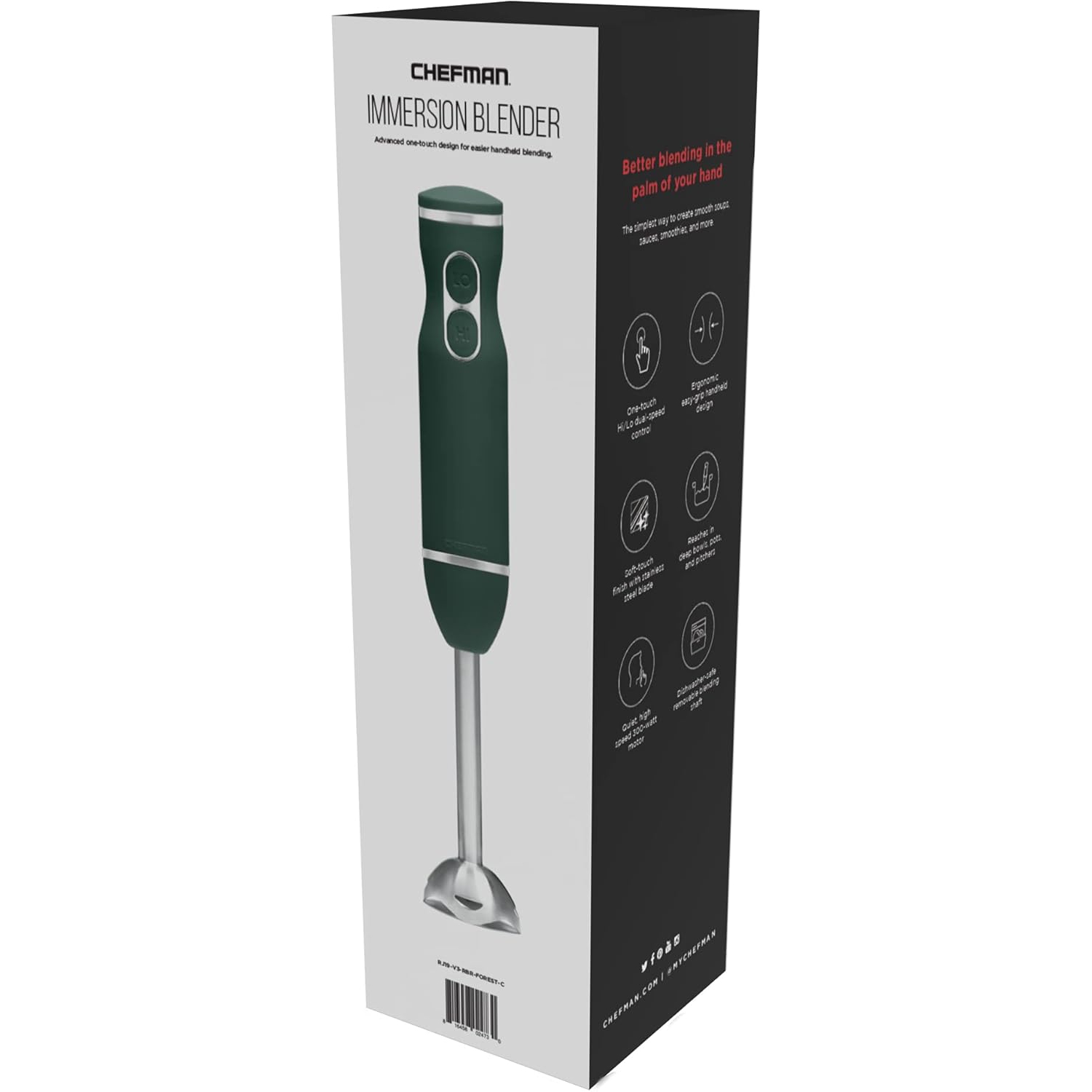 Mélangeur à main à immersion multivitesse de Chefman avec lames en acier inoxydable, 300&nbsp;W, tout usage, vert forêt