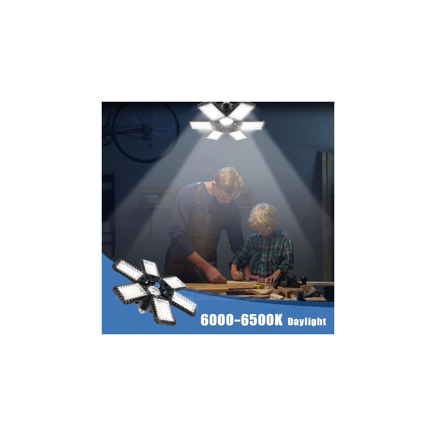 LED Garage Lights Bulb 2 Pack - 180W, 18000LM, 6500K with 6+1 Deformable Panels for Garage & Basement