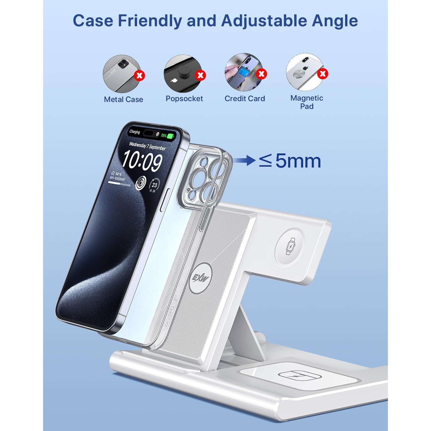 Fast Wireless Charger Stand 3 in 1,Charging Station for Apple Devices,iPhone 16 15 14 13 12 11 Pro & Max Series, AirPods Pro4, Apple Watch, White