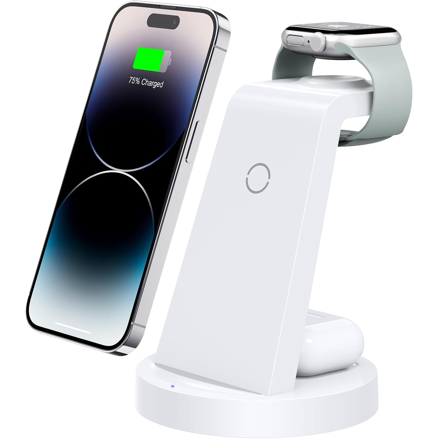 3 in 1 Charging Station for iPhone, Wireless Charger for iPhone 16 15 14 13 12 11 X Pro Max, Apple Watch, AirPods, White