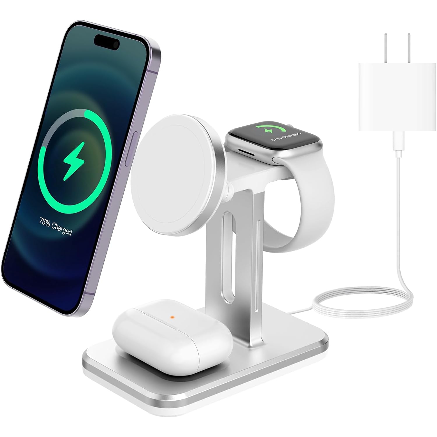 15W Fast 3 in 1 Wireless Charging Station for MagSafe Magnetic Wireless Charger for iPhone 12 13 14 15 pro max Plus, Apple Watch, AirPods