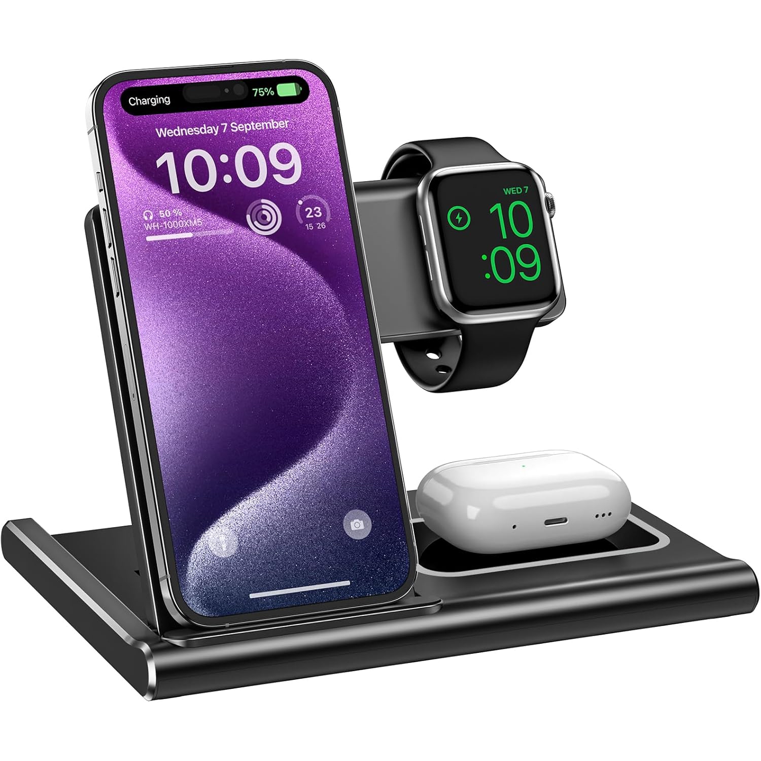 3 in 1 Wireless Charger Charging Station for Multiple Devices Apple, Wireless Phone Stand for iPhone, Apple Watch and AirPods