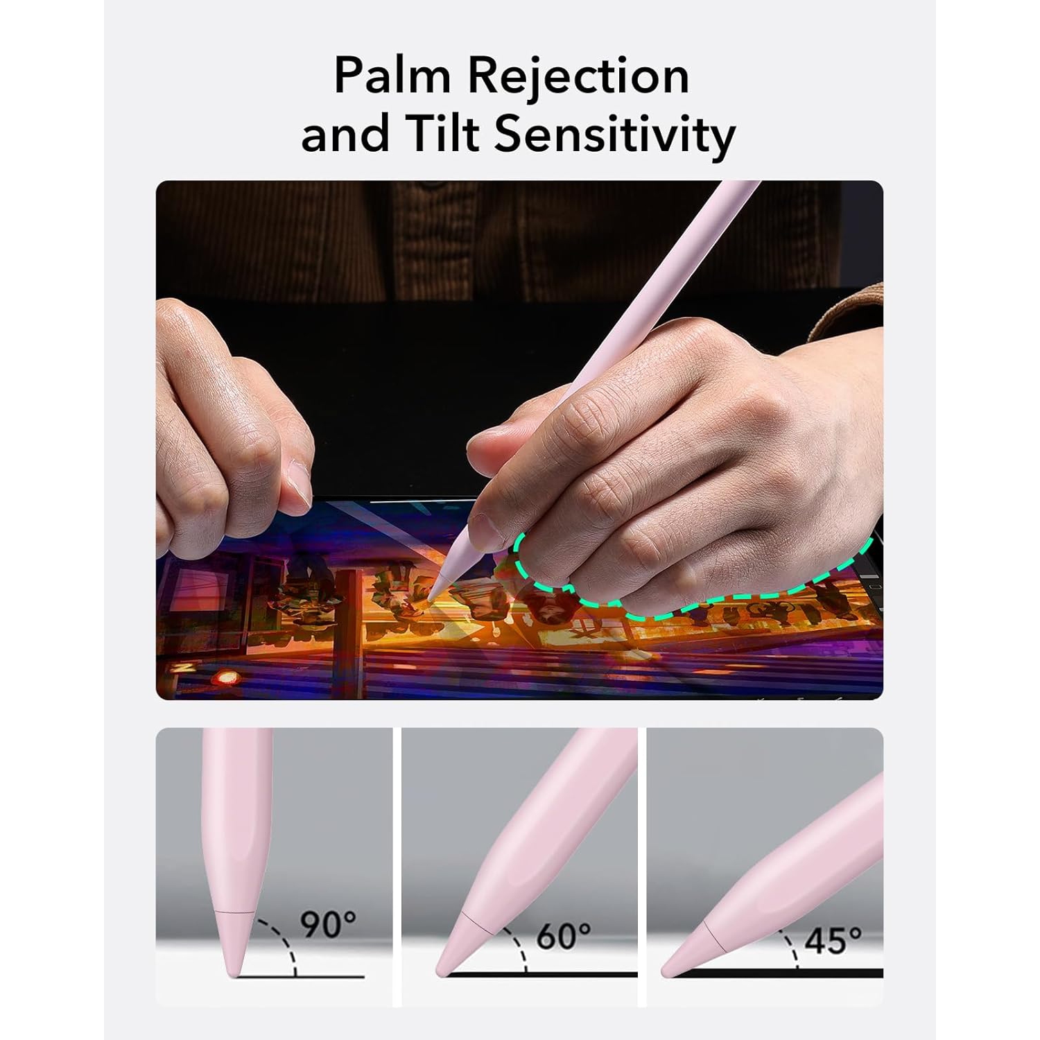 Wireless Charging iPad Pencil for iPad, Tilt Sensitivity and Palm Rejection for iPad Pro 12.9/11, iPad Air 5/4, iPad Mini 6,Standard Charging Pink