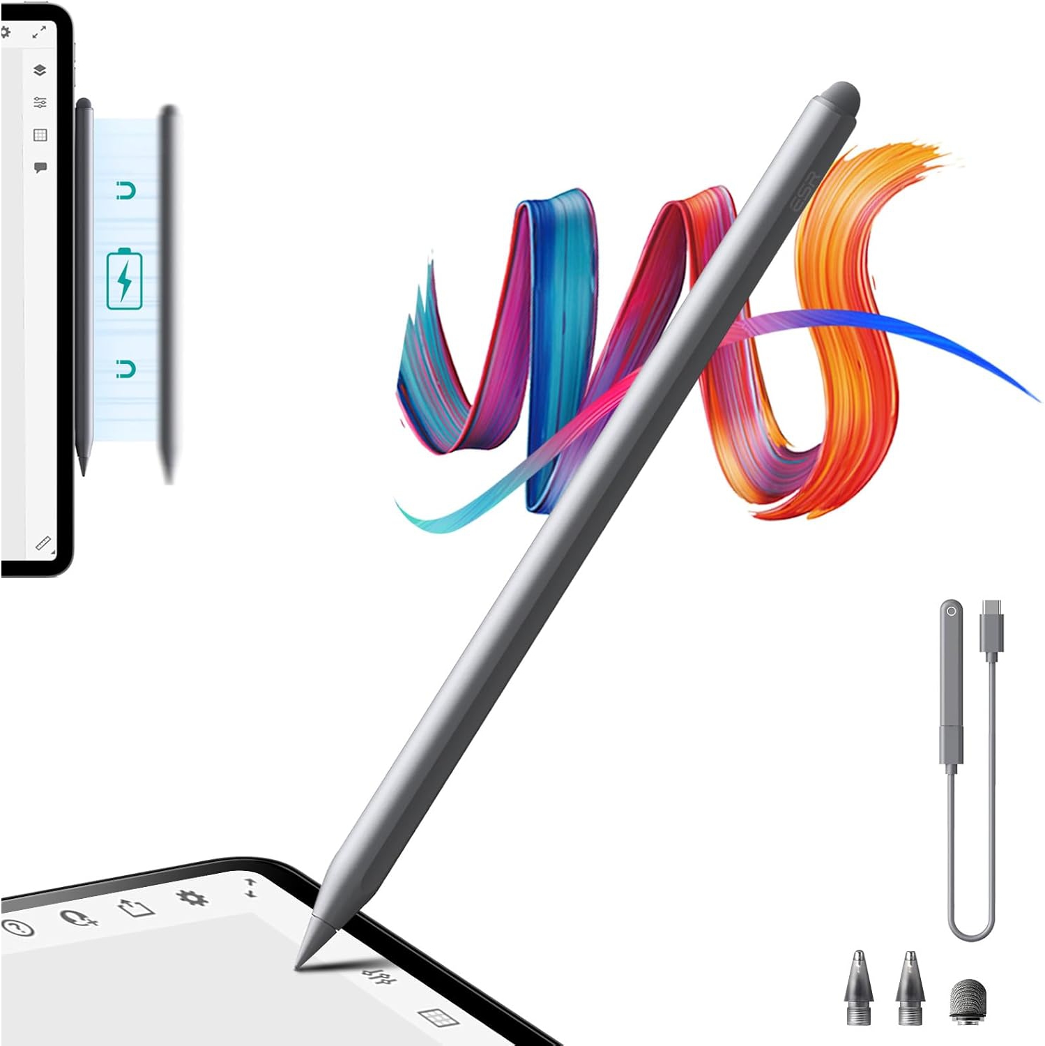 Wireless Charging iPad Pencil for iPad, Tilt Sensitivity and Palm Rejection for iPad Pro 12.9/11, iPad Air 5/4, iPad Mini 6, Wireless Charging Dark