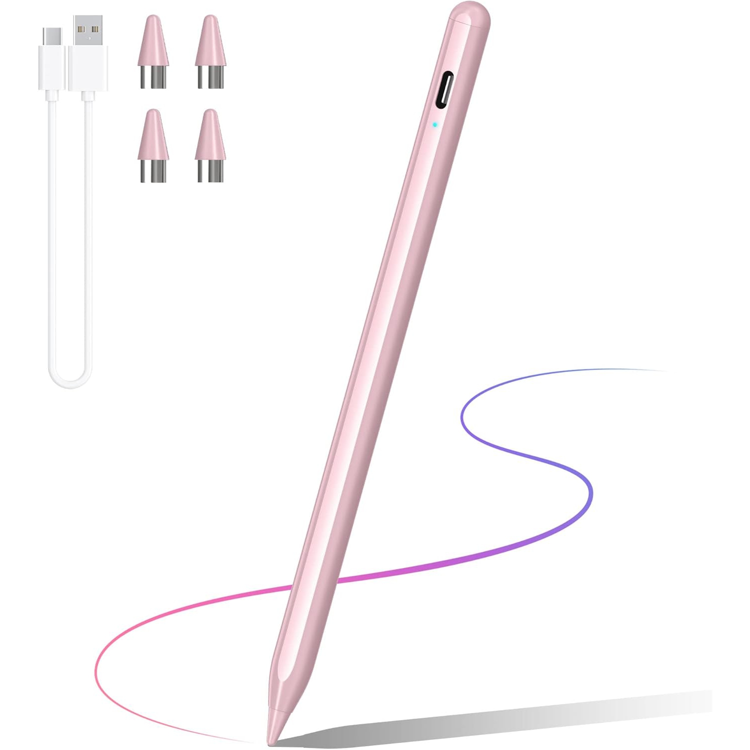 Stylus Pen for Touch Screens, Compatible for Android and iOS Tablet/Phones, Rechargeable Stylus Pencil for Apple/Android/Tablet,Pink